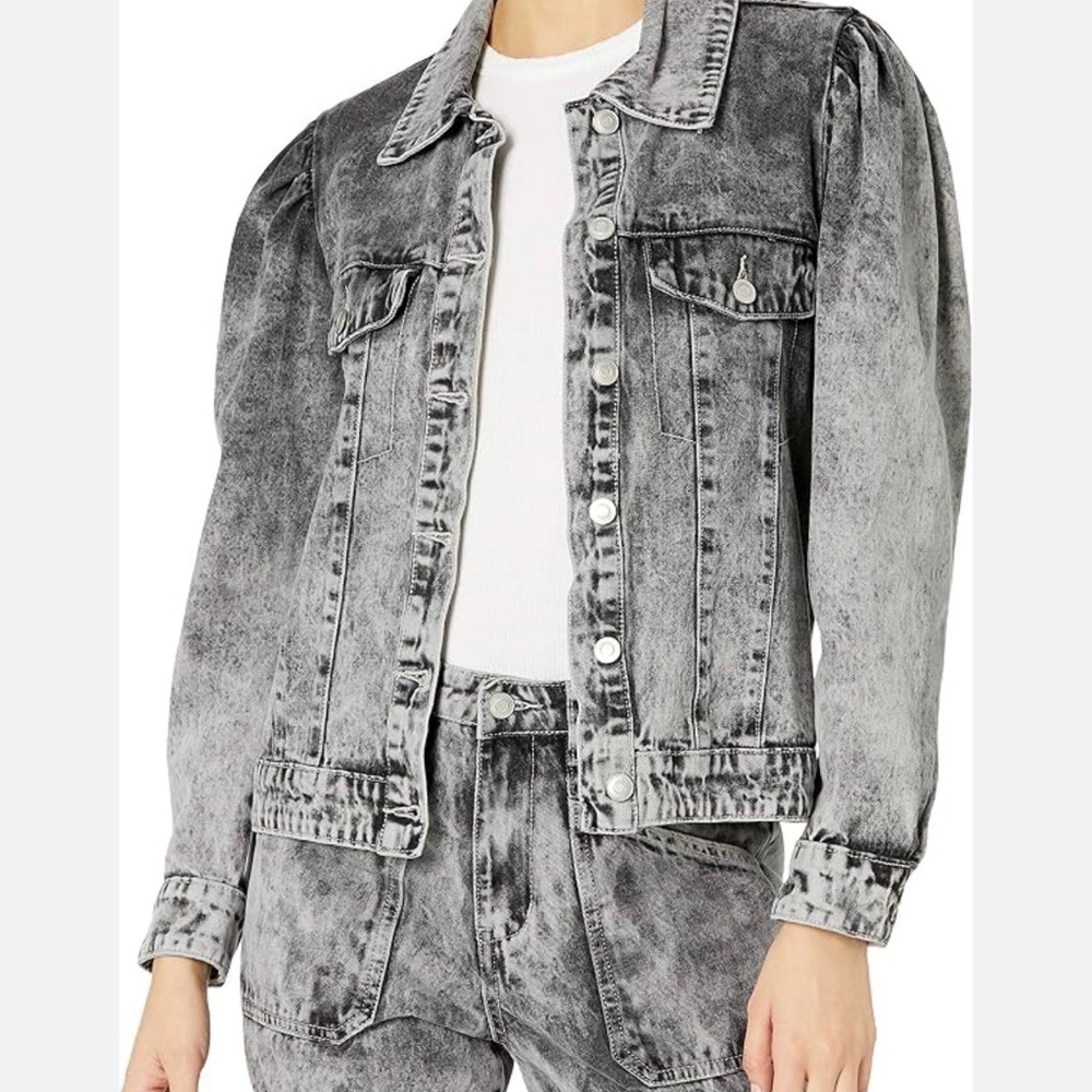 Kendall & Kylie Washed Black Puff Sleeve Denim Jacket